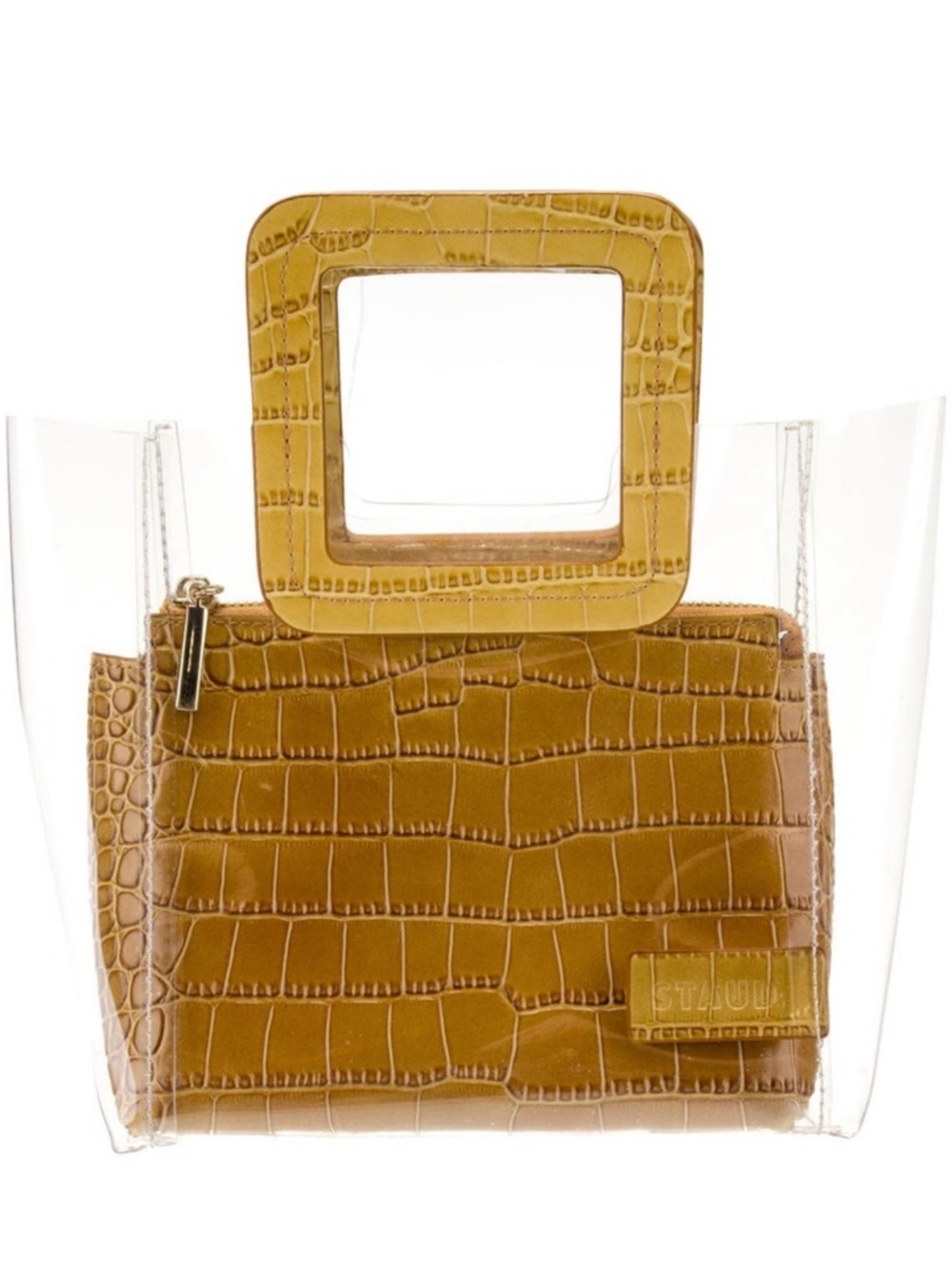 STAUD Clear PVC Tote with Tan Croc-Effect Pouch and Square Handles - Picture 3 of 7
